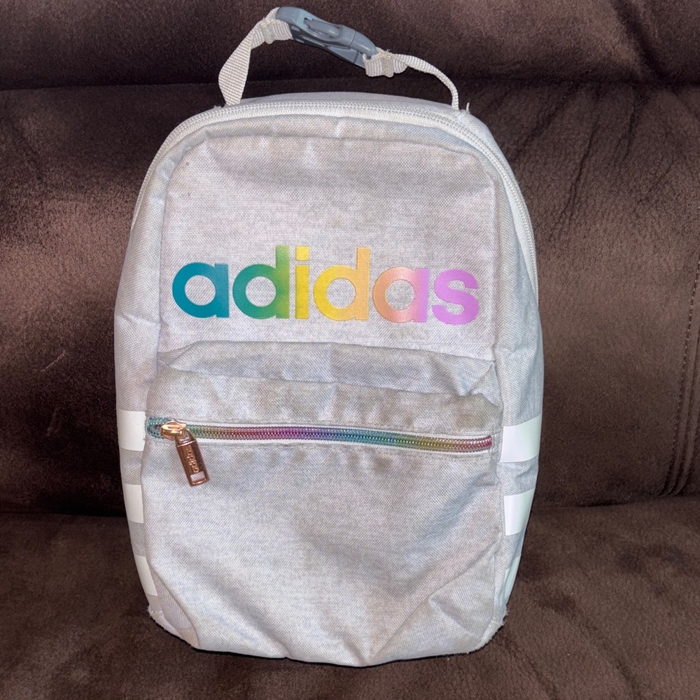 Adidas Kids' Silver Backpack with Multicolor Logo